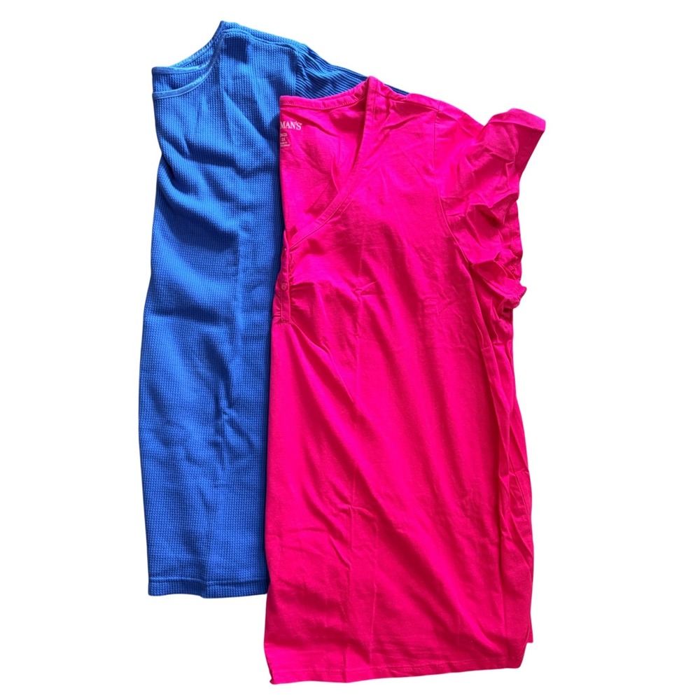 Lot 2 Womens Plus 2X Tops Woman Within Blue Waffle Roamans Pink Flutter Sleeve